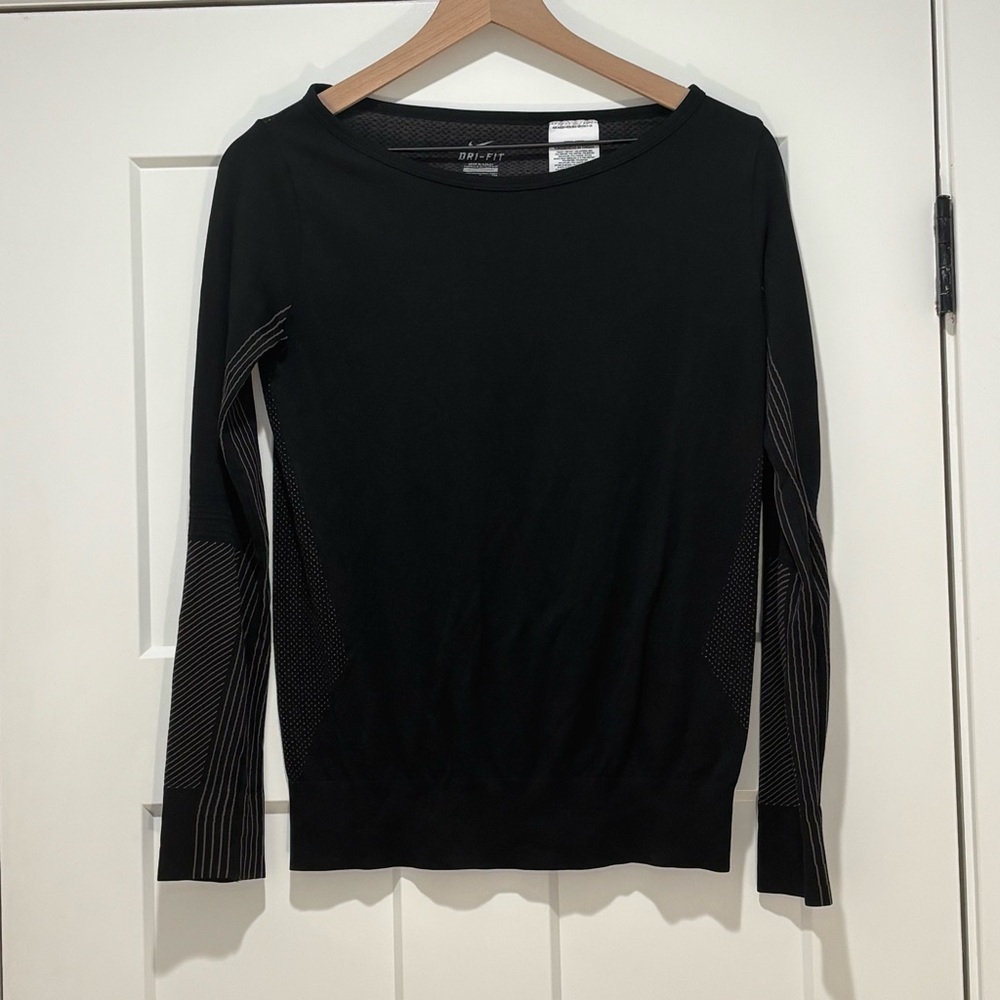 Nike Women's Dri-Fit Long Sleeve Black Crew Neck Top